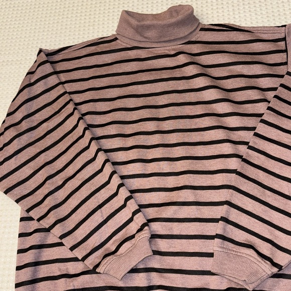 VINTAGE 80s Turtleneck Sweatshirt Mauve Purple Black Striped Mens M-L XPLOITS - Picture 3 of 12